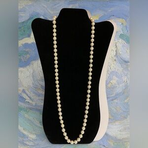 Sterling Clasp Faux Cream Pearl Knotted Necklace Round Box Clasp Quality